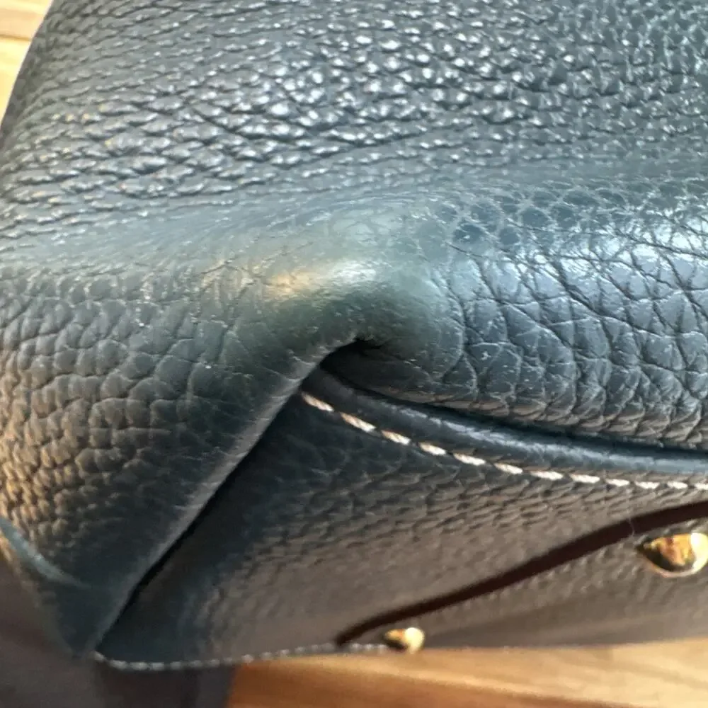 Dooney & Bourke Logo Lock Hobo Satchel Bag‎ Shoulder Purse Blue Leather READ
